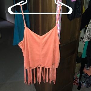 Orange crop top with fringe bottom